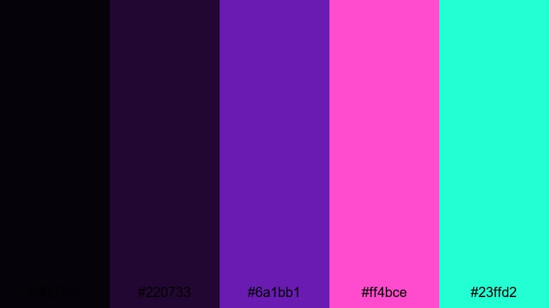 cyber night pulse black purple color palette with hex codes