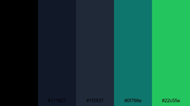 cyber noir depths black blue green color palette with hex codes