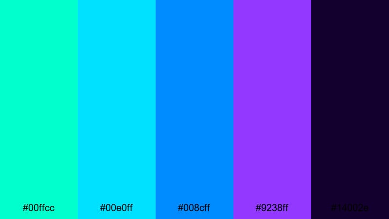 cyber reef energy green blue purple color palette with hex codes