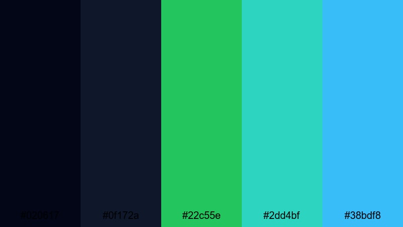 cyber reef glow black green blue color palette with hex codes