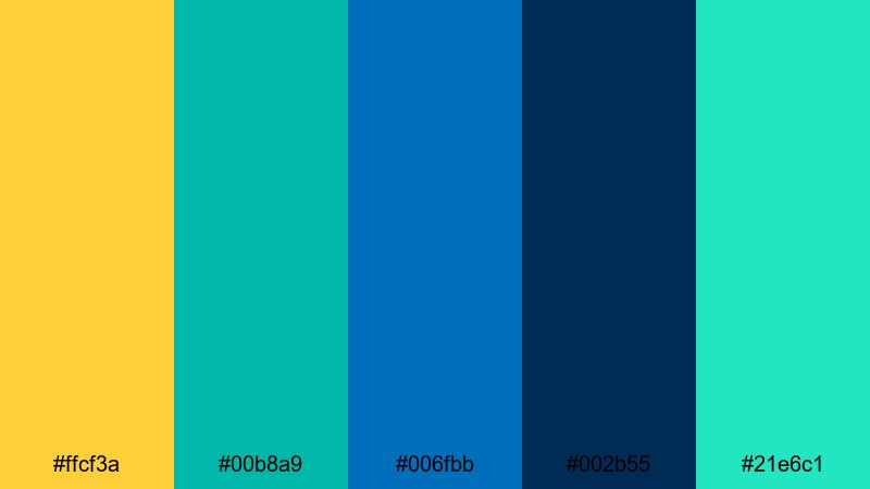 cyber wave rush yellow teal blue color palette with hex codes