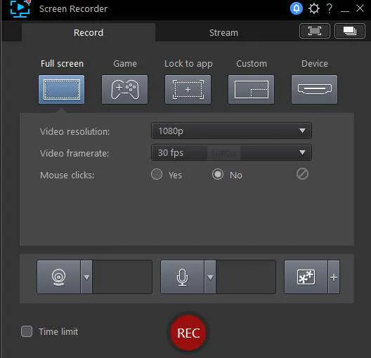 cyberlink screen recorder main interface