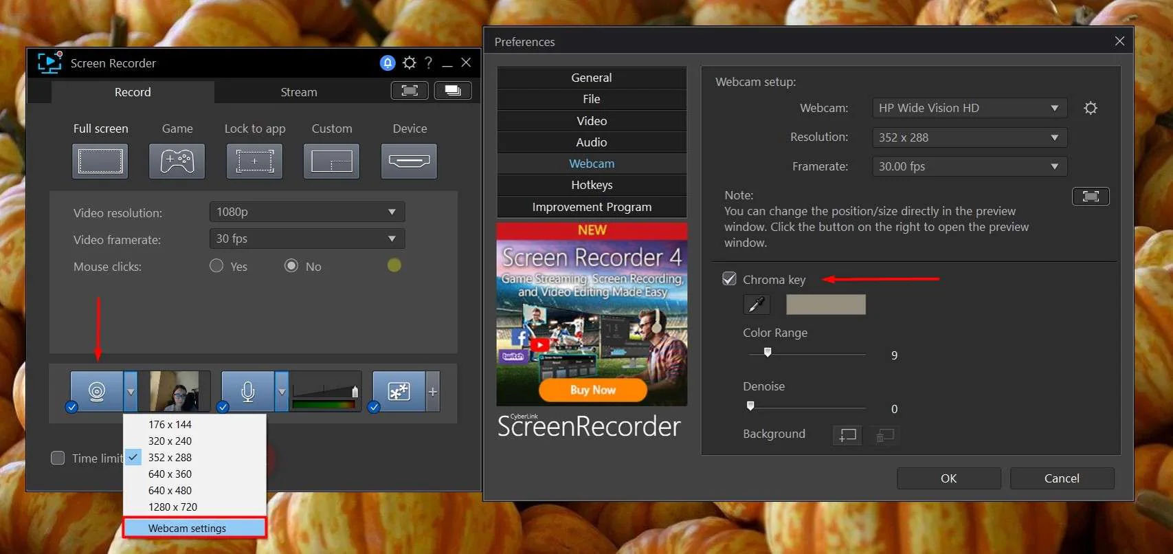 enable cyberlink screen recorder webcam capture