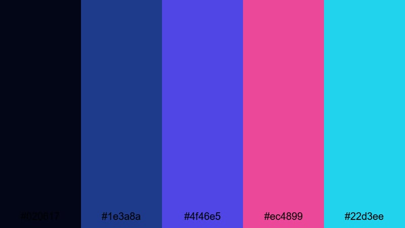 cyberwave midnight rush indigo blue color palette with hex codes
