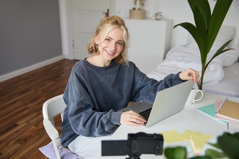 young woman working from home
