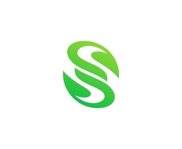 Eco-style green leaf forming letter S in clean modern vector design
