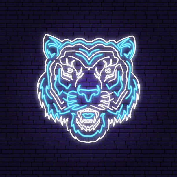 Neon cyberpunk-style tiger head logo glowing against dark backdrop