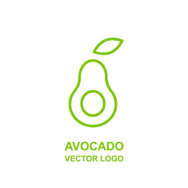 Minimal line art avocado logo in green and white background