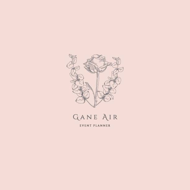 Elegant rose-themed fashion logo in black and blush pink with minimalist script font