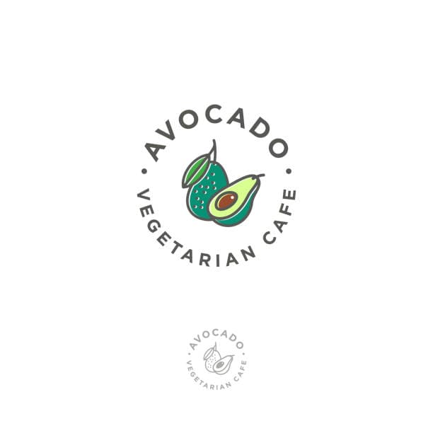Hand-drawn avocado logo with earthy colors and rustic font on white background