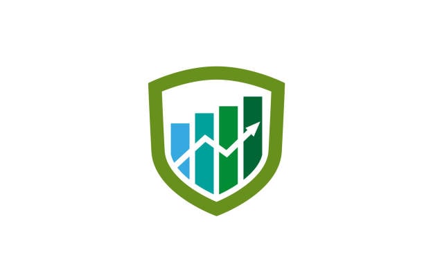 Geometric shield and bar chart logo in green and navy for a modern finance app