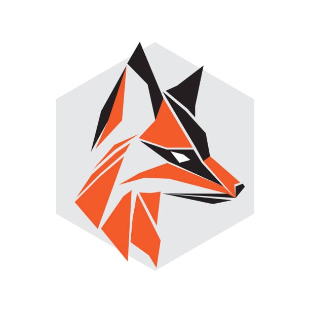 Geometric orange fox logo on white background with modern tech aesthetic