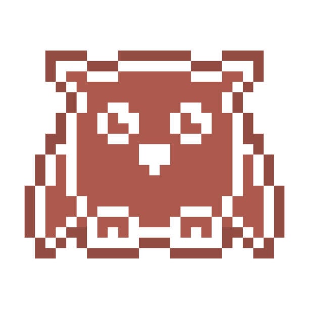 Retro pixel-art owl logo with arcade-style colors and isometric detail