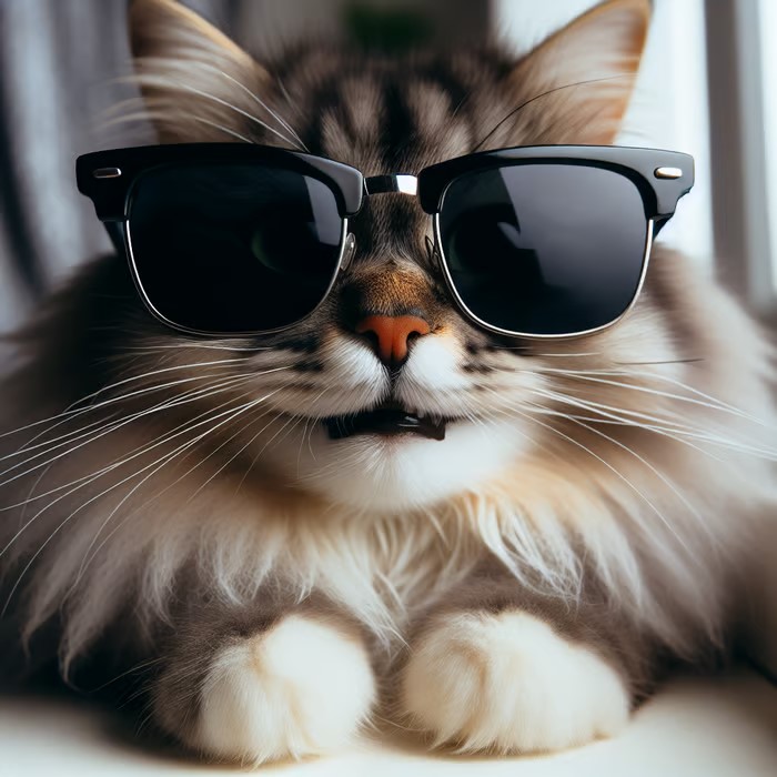 A DALL·E prompt for a cute cat wearing sunglasses in digital painting.