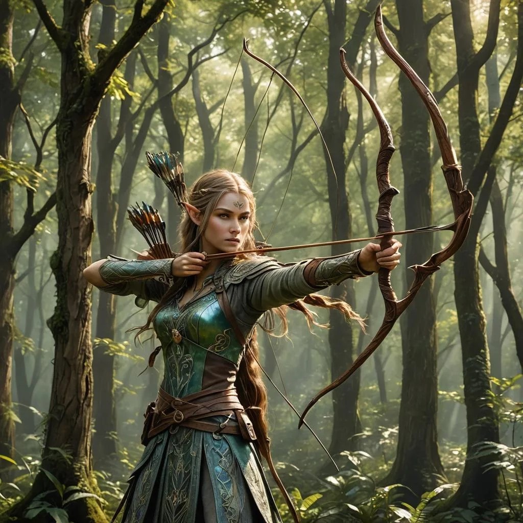 A DALL·E prompt for a fantasy elf archer in battle with 4k CG! resolution.