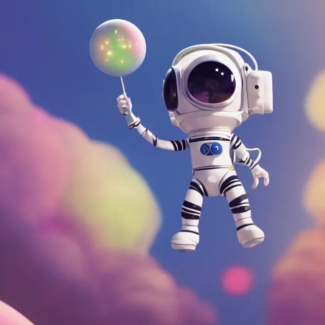 A DALL·E prompt for an astronaut holding a ballon in 3D render pixar style.