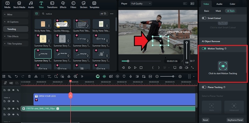 activate motion tracking on filmora