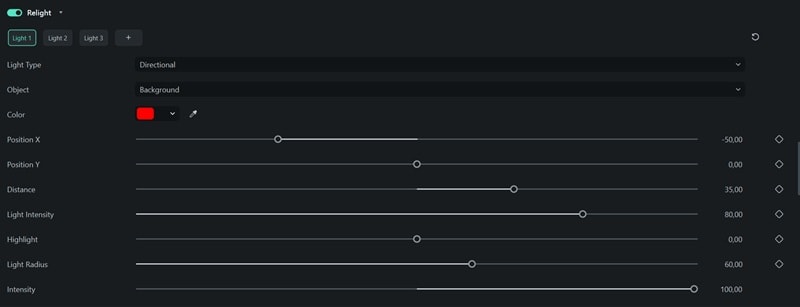 manual control in filmora ai relight