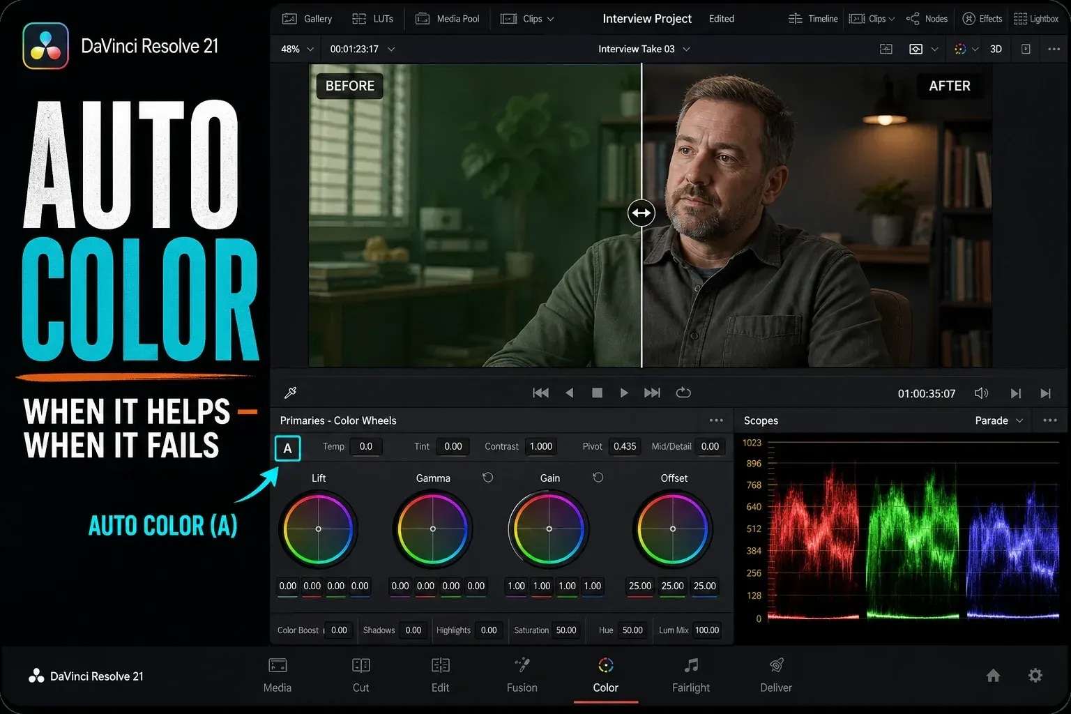 auto color in davinci resolve