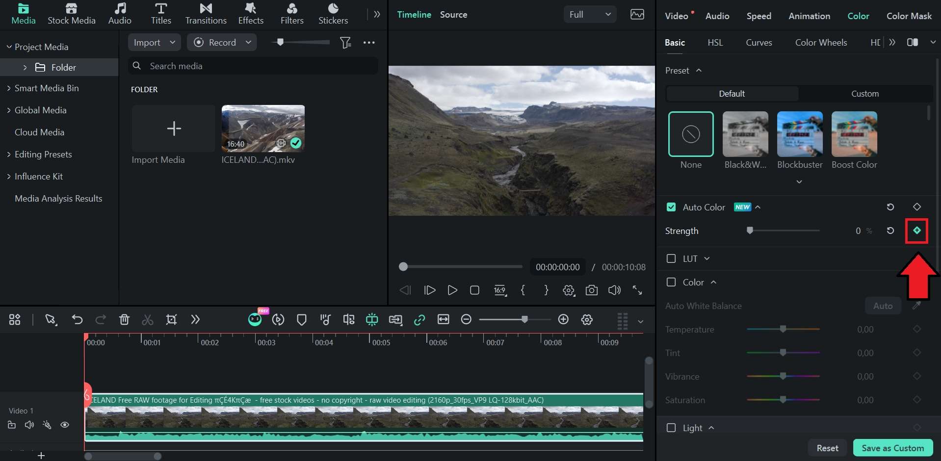 add keyframe to filmora auto color