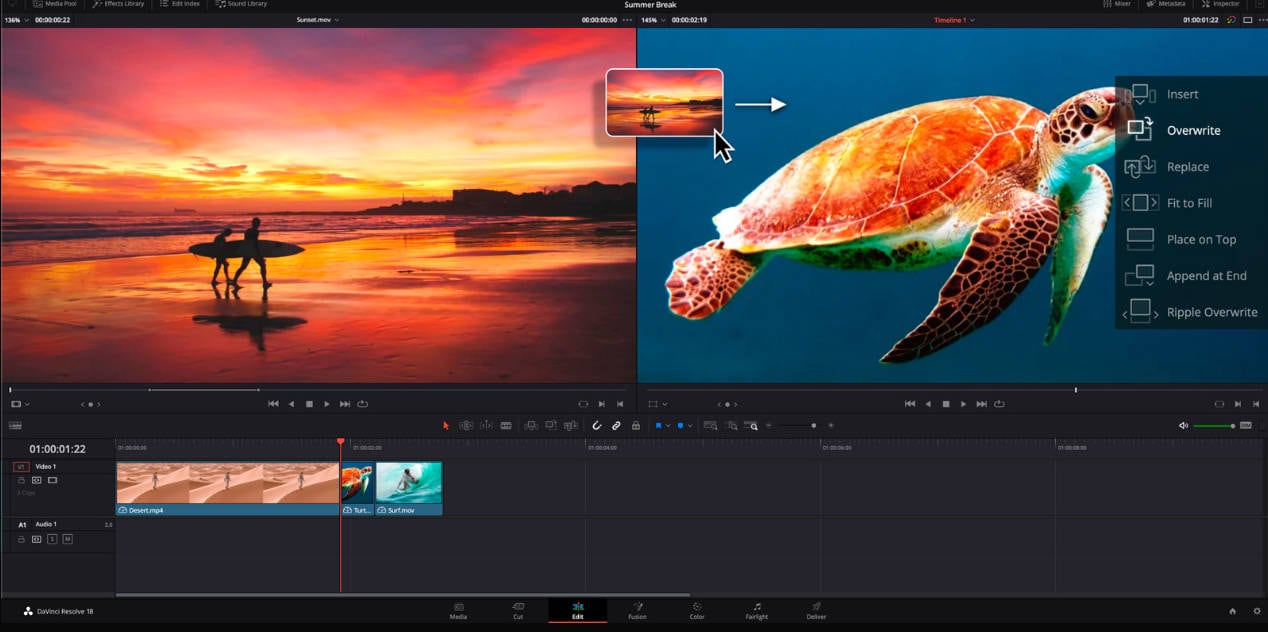 DaVinci Resolve video editing