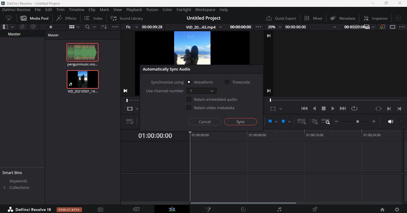 davinci resolve auto sync audio waveform