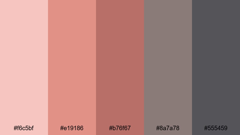dawn blush concrete gray red color palette with hex codes