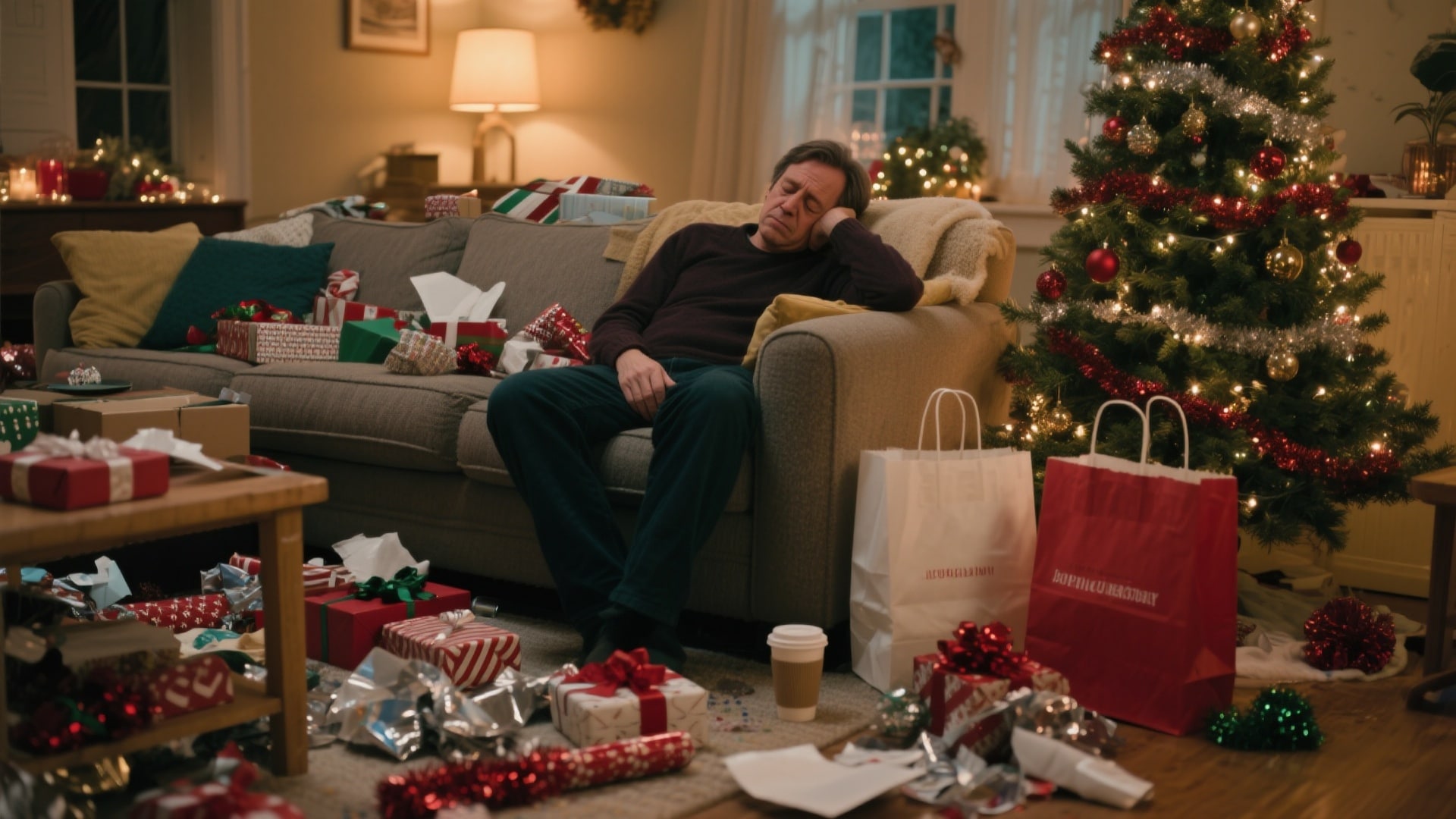 After-Christmas living room chaos