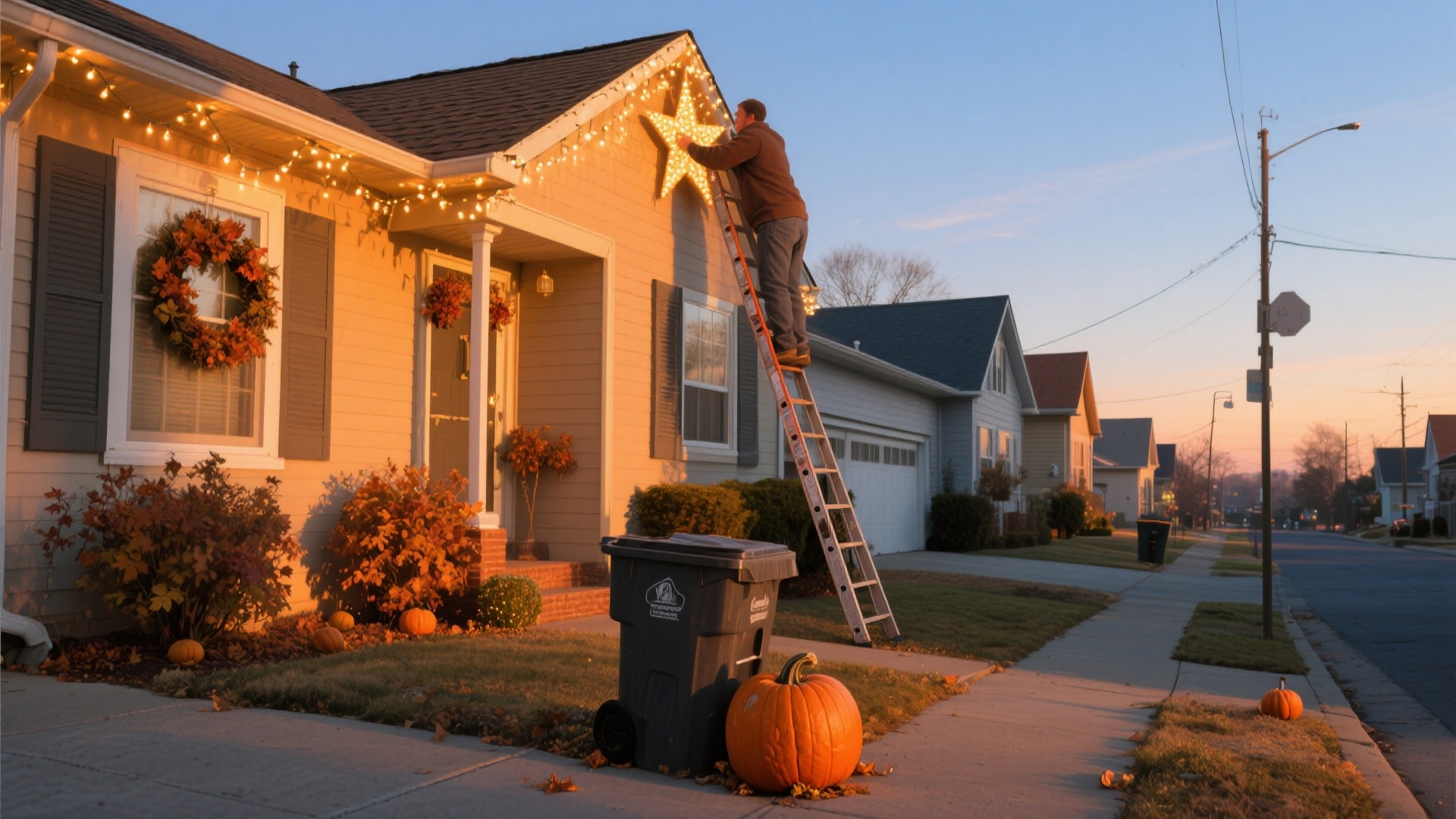 Thanksgiving to Christmas transition scene