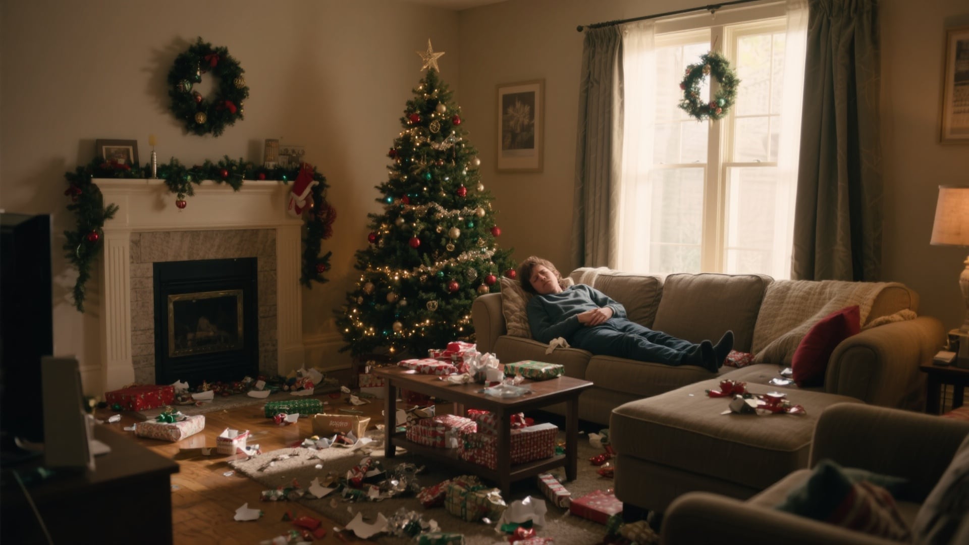 Post-Christmas living room scene