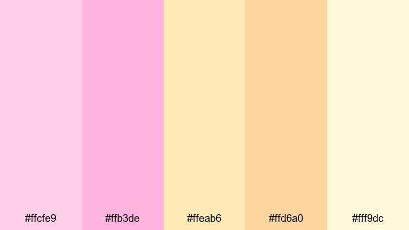 daybreak cotton candy pink yellow orange color palette with hex codes