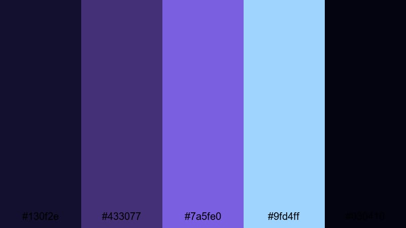 deep cosmos drift blue violet color palette with hex codes