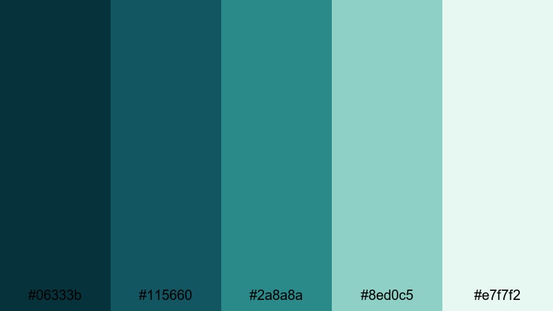 deep cove serenity blue green color palette with hex codes