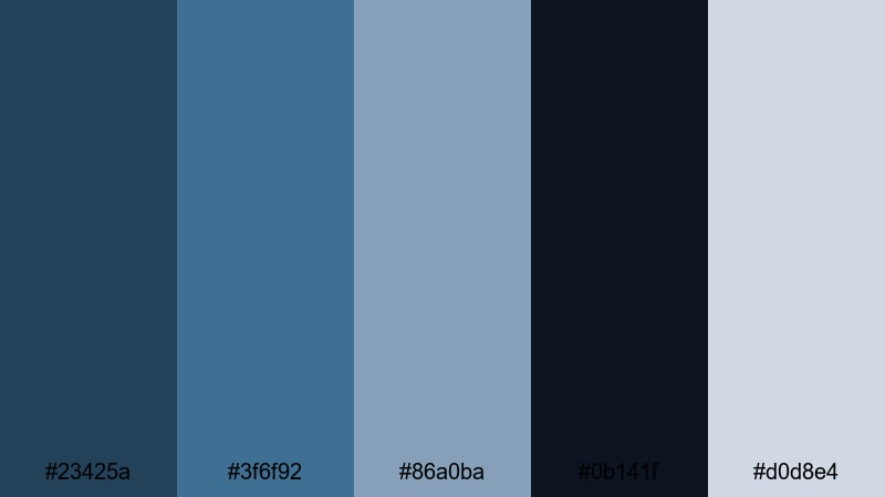 deep current cinema steel blue color palette with hex codes