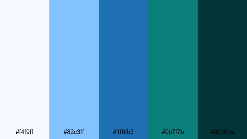 deep current drama white blue green color palette with hex codes