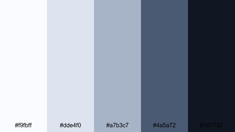 deep focus title card white blue gray color palette with hex codes