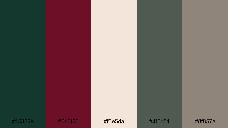 deep grove reverie green burgundy color palette with hex codes