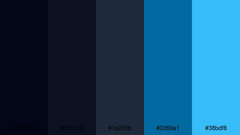 deep ocean after dark night color palette with hex codes