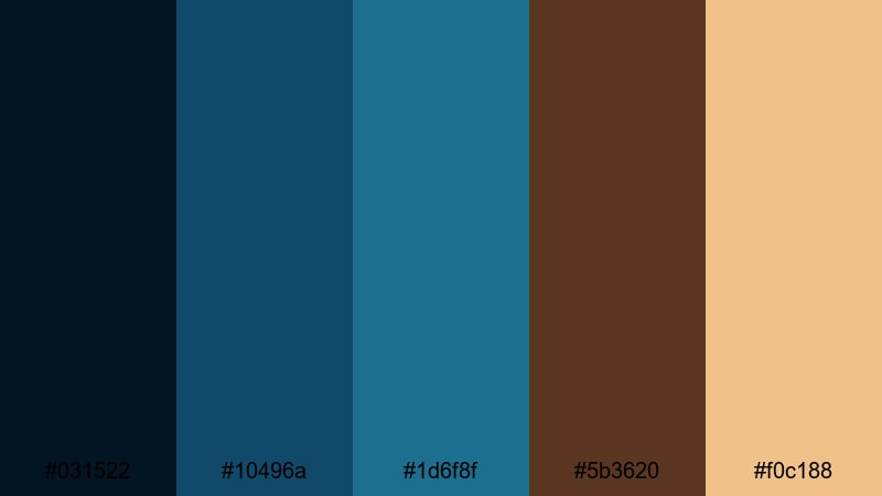 deep ocean ember blue dark brown color palette with hex codes