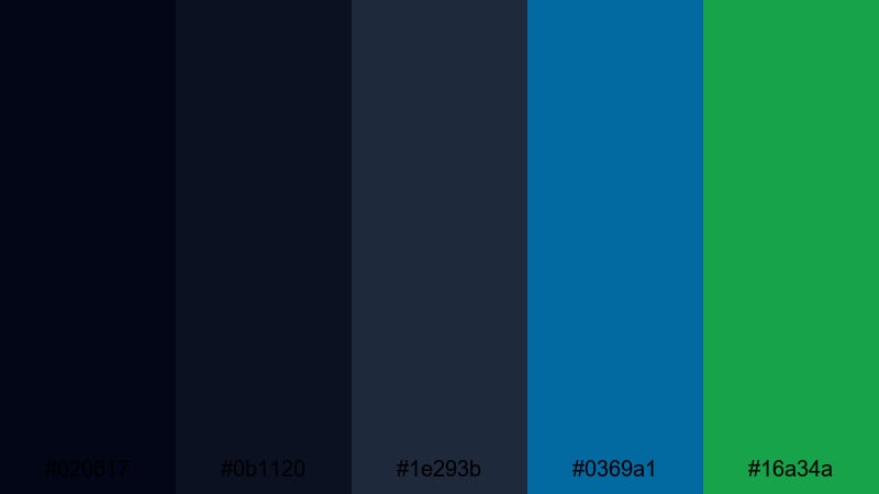 deep ocean noir black green blue color palette with hex codes