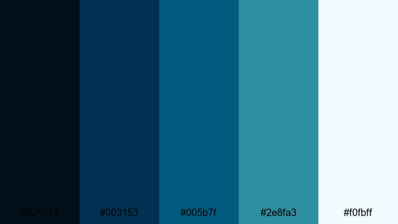 deep ocean odyssey prussian blue color palette with hex codes