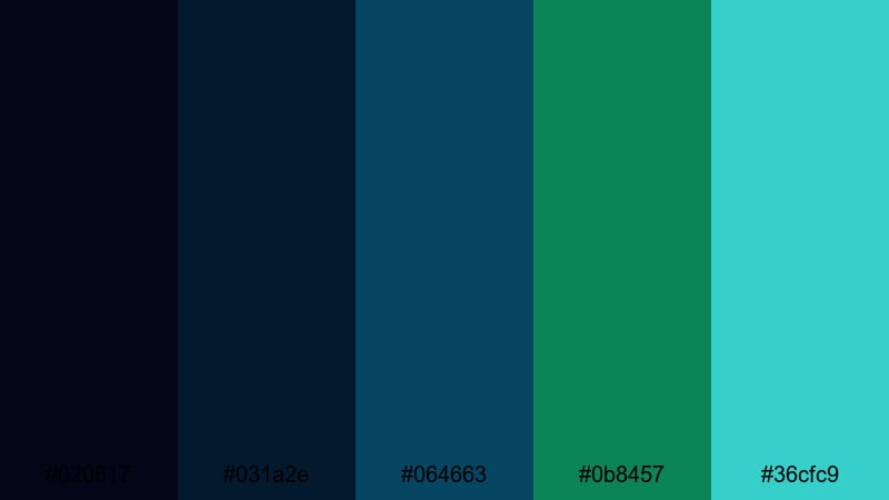 deep ocean skyline black blue green color palette with hex codes