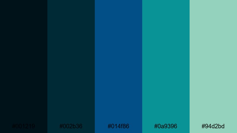 deep ocean title card teal green blue color palette with hex codes