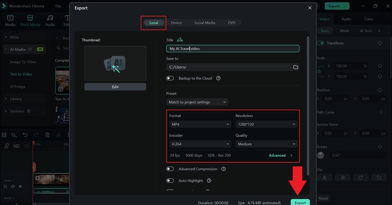 save your ai video to device