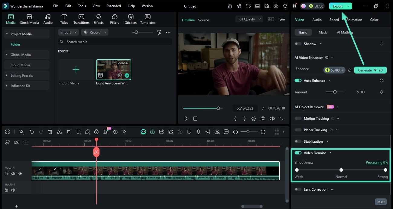 enable video denoise and export