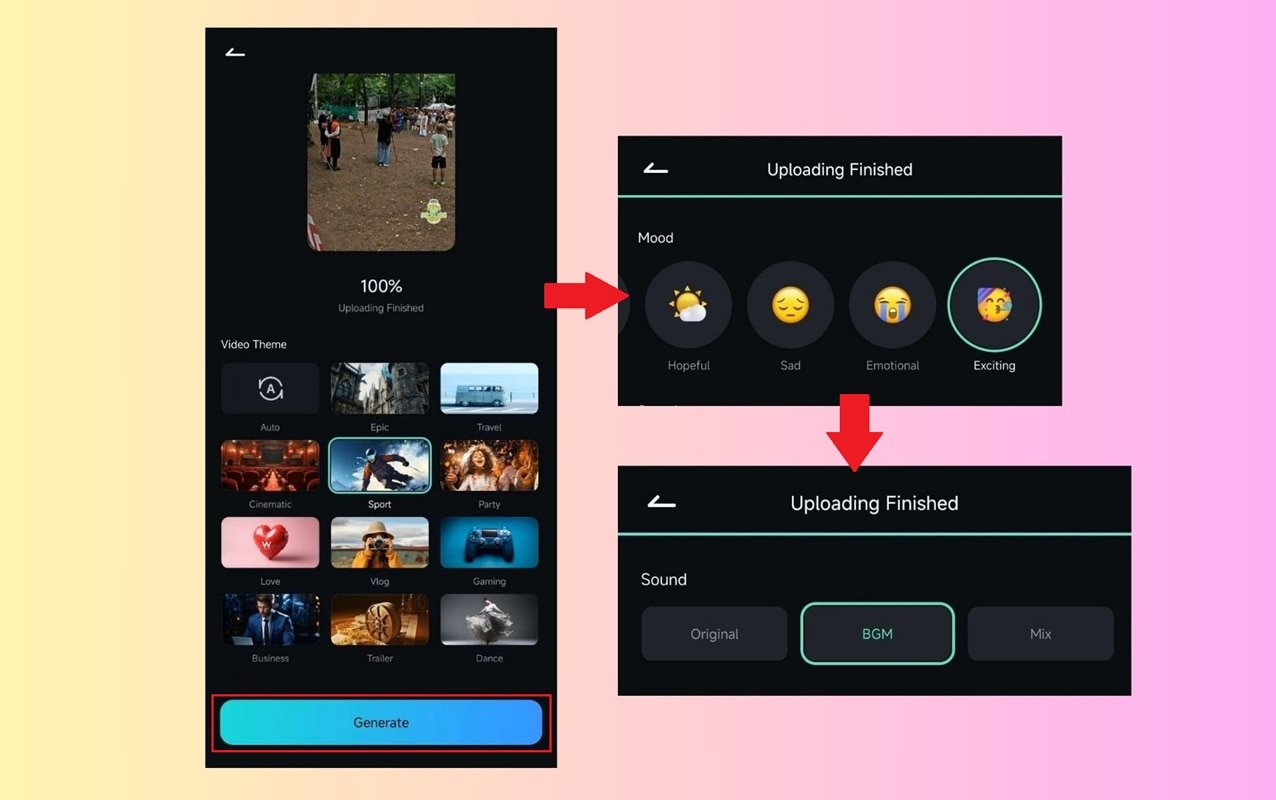 choose theme, mood, and sound option