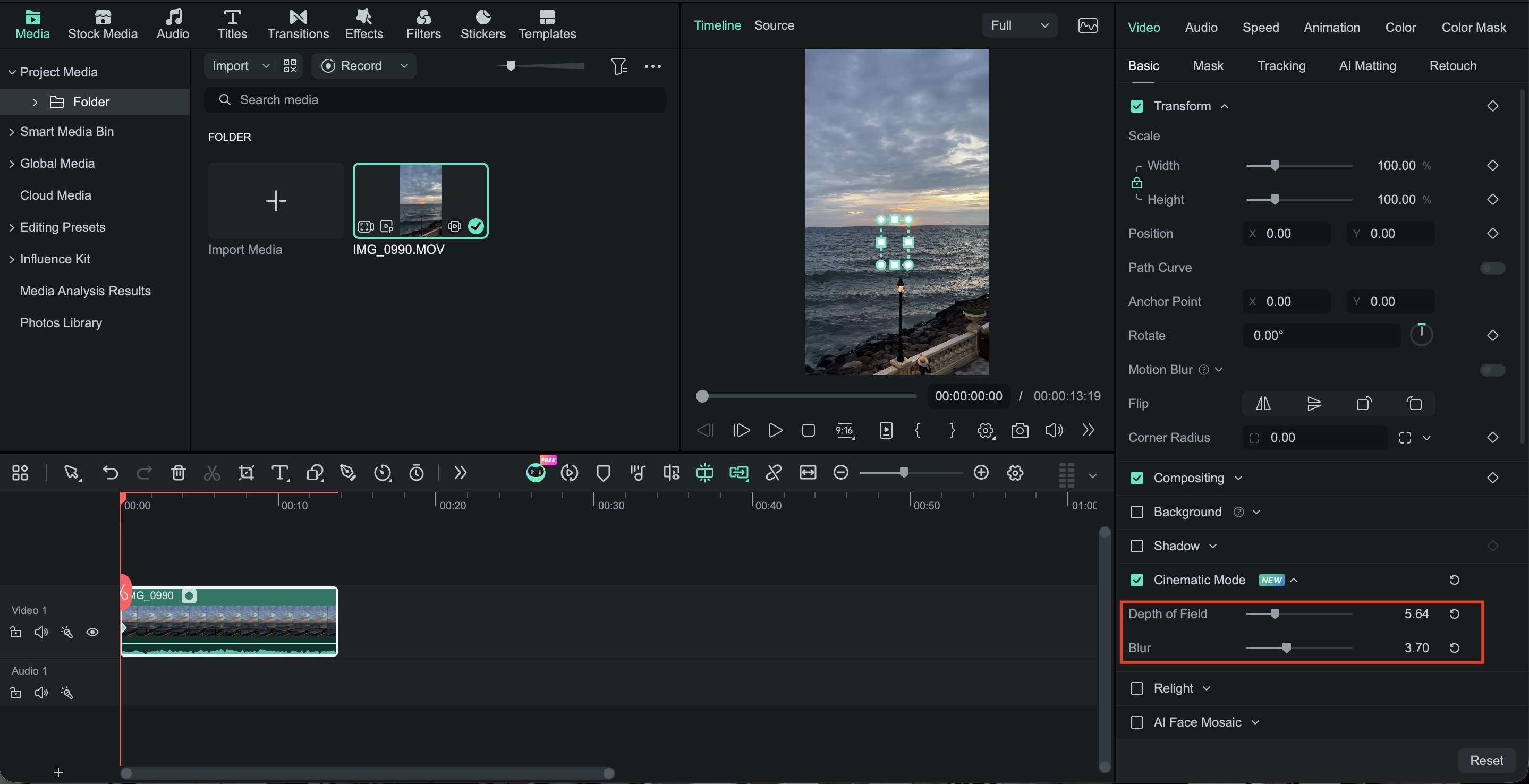 adjust the depth of field slider and blur