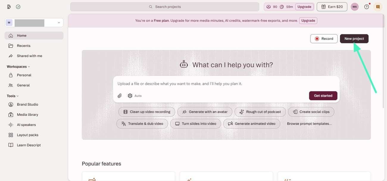 create new descript project