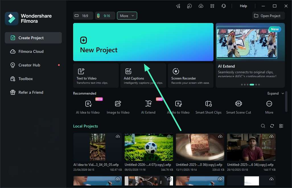 start with new filmora project