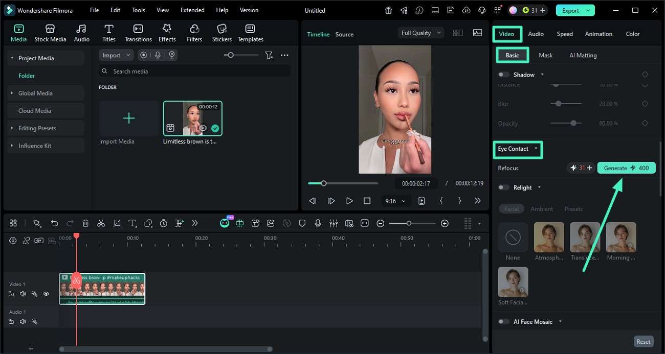 turn eye contact tool on